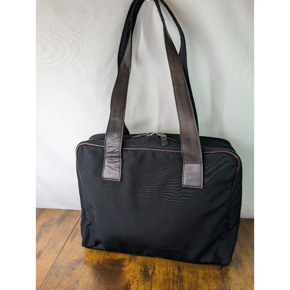 Tony Perotti Lost & Found Leather & Nylon Laptop Bag Tote Briefcase Brown Black